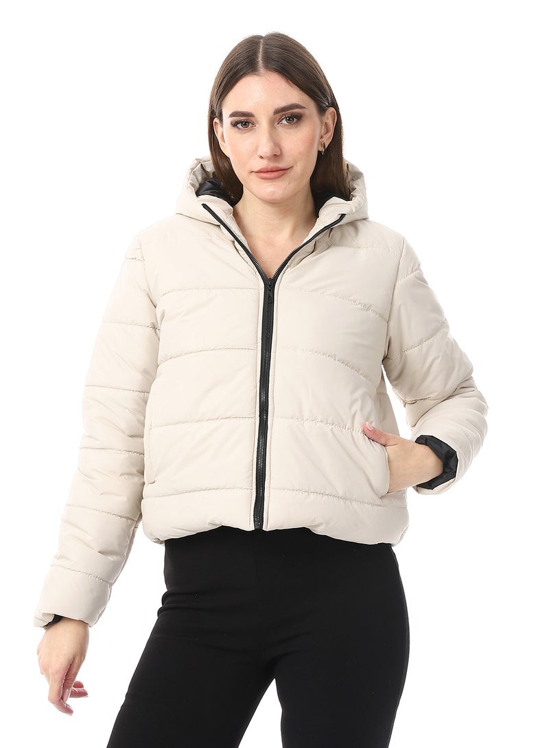 Andora Soft Beige Hooded Puffer Jacket_Soft Beige - Image 1