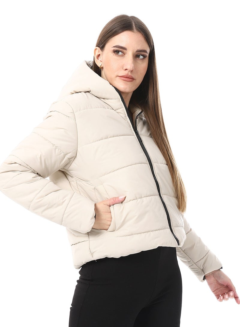 Andora Soft Beige Hooded Puffer Jacket_Soft Beige - Image 2