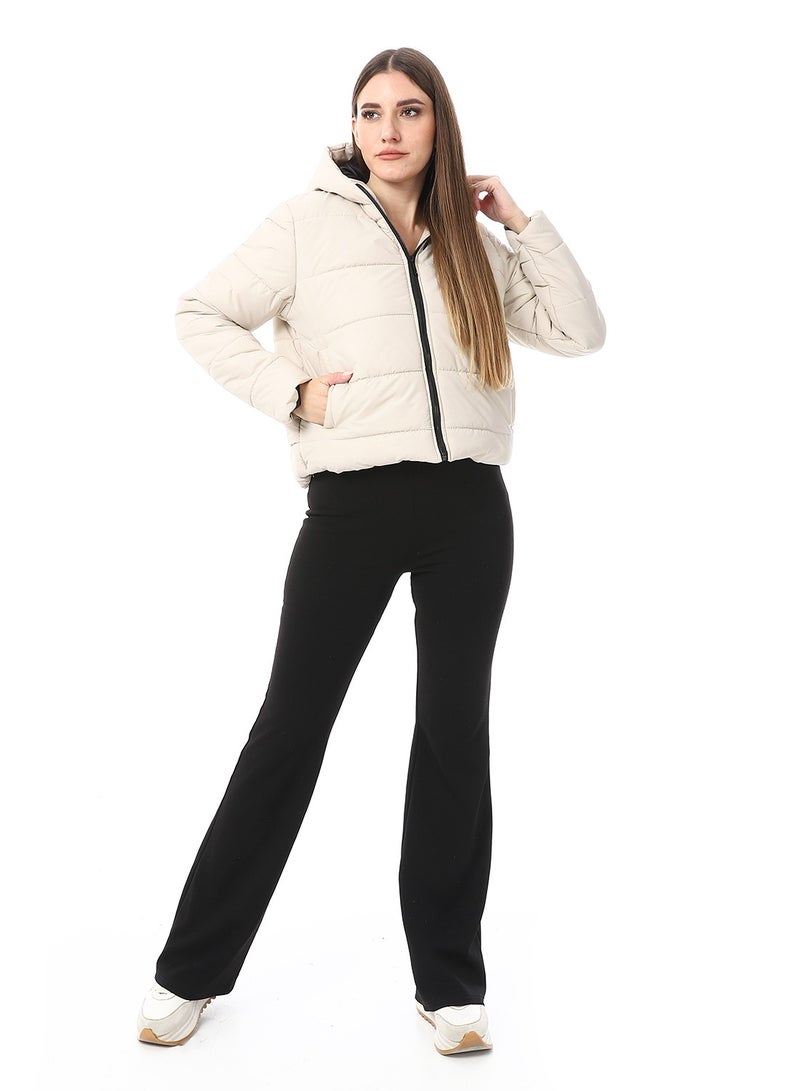 Andora Soft Beige Hooded Puffer Jacket_Soft Beige - Image 4