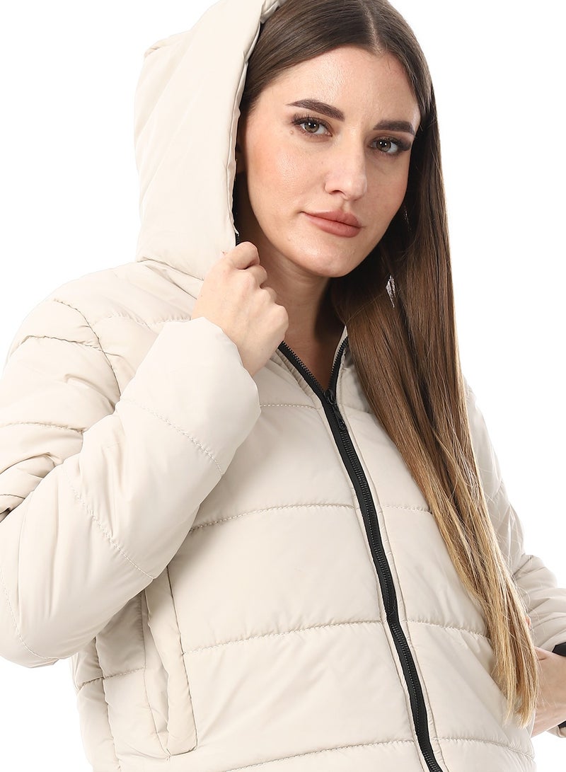 Andora Soft Beige Hooded Puffer Jacket_Soft Beige - Image 5