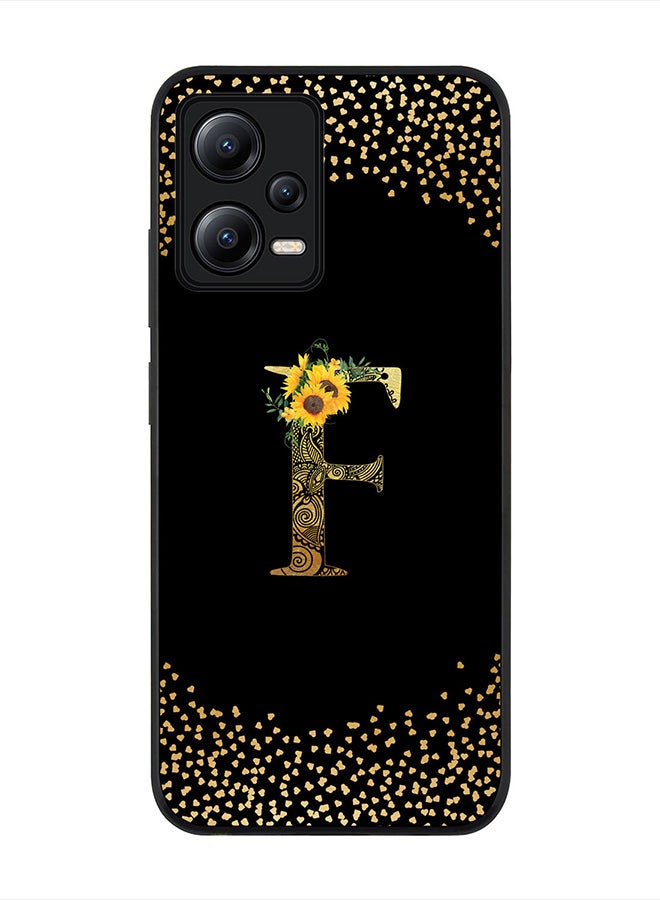 Stylizedd Cover for Poco X5 /Redmi Note 12 5G, Rugged Black Slim fit Phone Cases -  - Custom Monogram Initial Letter Mandala Floral Pattern Alphabet-F (Black) - Image 1
