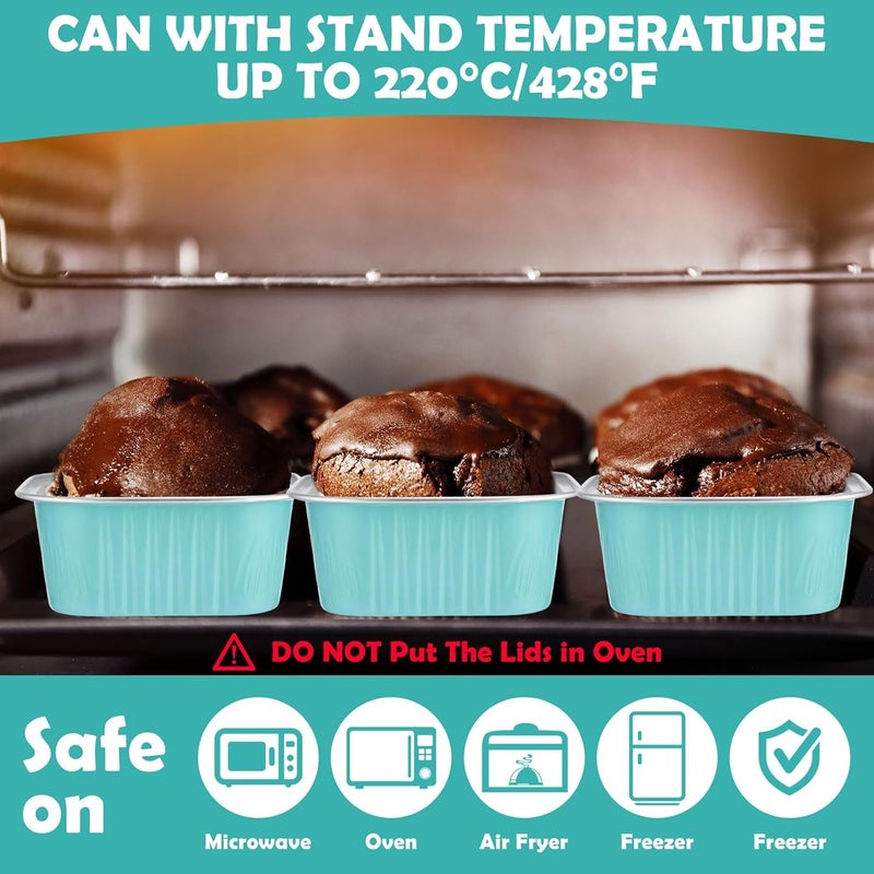 Skylety 100 Pcs 5 oz Mini Square Baking Pan with Lid Aluminum Foil Cupcake Pan Brownie Baking Cup Disposable Ramekins Individual Tin Dessert Containers for Kitchen(Light Blue) - Image 4