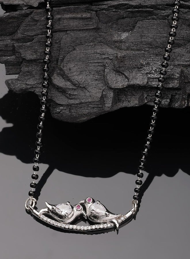 Adiva Oxidised Bird-Shaped Mangalsutra with CZ Stone Studs & Beaded Chain, Traditional Stylish Mangalsutra for Women Party, Wedding, Bridal, Occasion, Festive - Image 4