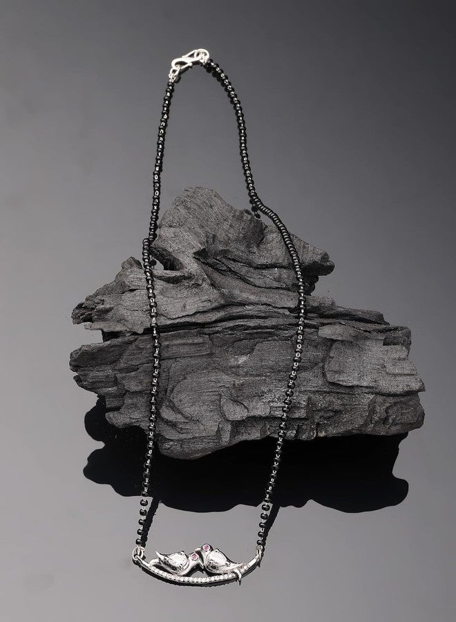 Adiva Oxidised Bird-Shaped Mangalsutra with CZ Stone Studs & Beaded Chain, Traditional Stylish Mangalsutra for Women Party, Wedding, Bridal, Occasion, Festive - Image 5