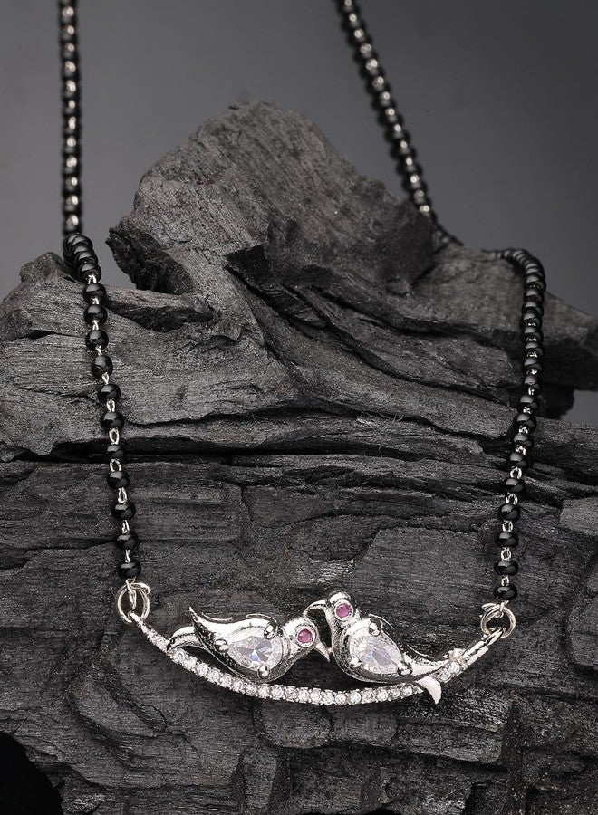 Adiva Oxidised Bird-Shaped Mangalsutra with CZ Stone Studs & Beaded Chain, Traditional Stylish Mangalsutra for Women Party, Wedding, Bridal, Occasion, Festive - Image 2