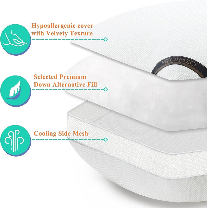 MZOIMZO Luxury Comfy Hotel Collection Bed Pillows for Sleeping- Firm Queen Size Set of 2, Gusseted Cooling Side Mesh Design with Premium Down Alternative Filling for Back, Stomach or Side Sleepers - Image 3