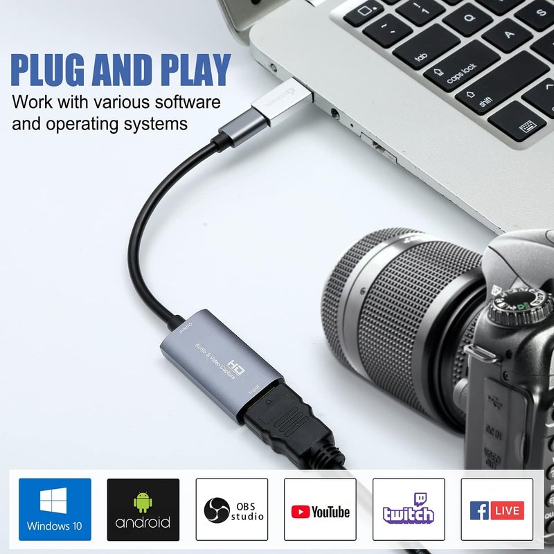 Guermok Video Capture Card, 4K USB3.0 HDMI to USB C Capture Card for Streaming, 1080P 60FPS, Compatible with iPad Mac OS Windows, Quest 3, OBS, PS5/4, Switch2/1, Xbox, Camera (Silver) - Image 3