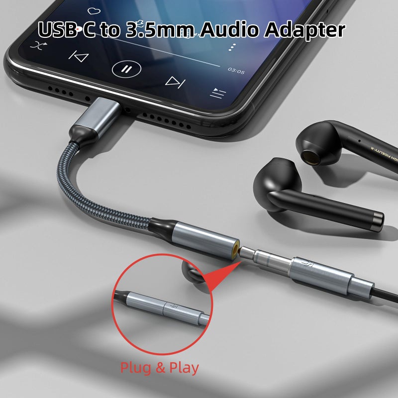 TIPSEAN USB C to 3.5mm Headphone Jack Adapter(2 Pack), USB-C to Aux Audio Dongle Cable for iPhone 17 Pro Max/17 Pro, 16/15 Pro Max, 16/15 Pro, Galaxy S23-S21 Ultra, Pixel, iPad Pro, MacBook (Gray) - Image 3
