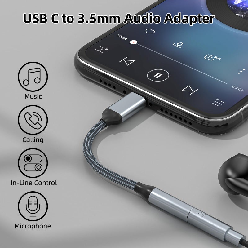 TIPSEAN USB C to 3.5mm Headphone Jack Adapter(2 Pack), USB-C to Aux Audio Dongle Cable for iPhone 17 Pro Max/17 Pro, 16/15 Pro Max, 16/15 Pro, Galaxy S23-S21 Ultra, Pixel, iPad Pro, MacBook (Gray) - Image 2
