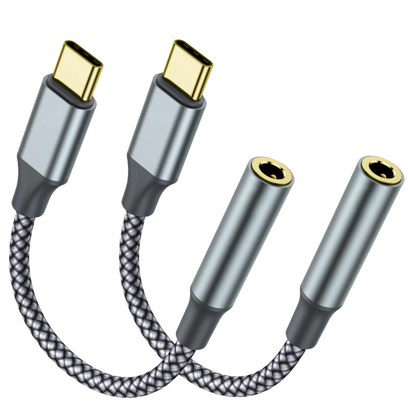 TIPSEAN USB C to 3.5mm Headphone Jack Adapter(2 Pack), USB-C to Aux Audio Dongle Cable for iPhone 17 Pro Max/17 Pro, 16/15 Pro Max, 16/15 Pro, Galaxy S23-S21 Ultra, Pixel, iPad Pro, MacBook (Gray) - Image 1