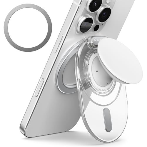 Sinjimoru Phone Grip Stand Compatible with MagSafe Adaptor Ring Included 3000G Kickstand for iPhone 1716151413 MTap Tok Stand Clear White - Image 1