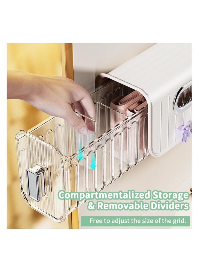 Wall Mounted Socks Underwear Drawer Organizer, Pull-out Wardrobe Socks Organizer, Transparent Underwear Panties Drawer Storage Box for Socks, Lingerie, Ties, Cosmetic, Kitchen Spice (White) - Image 2