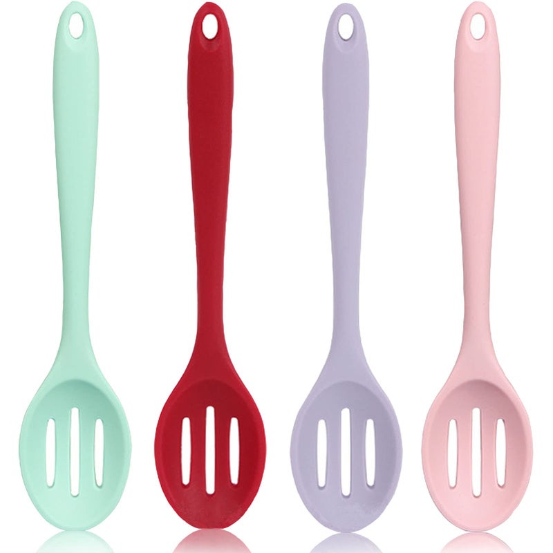 4 PCS Colorful Silicone Serving Spoons Small Slotted Spoons for Straining Oil Juices Serving