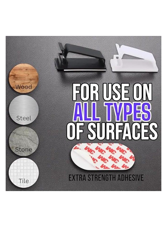 erorex 30 Pack Cable Management Clips – Self-Adhesive Cord Holders for Desk, Wall, and Office Use – Wire Organizer for TV, Computer, Ethernet Cables (15 Black & 15 White) - Image 3