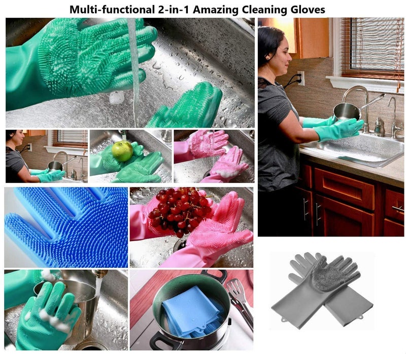 Ma Enterprise Multi-use Latex Free Silicon Scrubber Gloves for Dishwashing Pet Grooming car Cleaning and Heat Resistance Kitchen Gloves (Multi-Colour, 1 Pair)  - Image 5