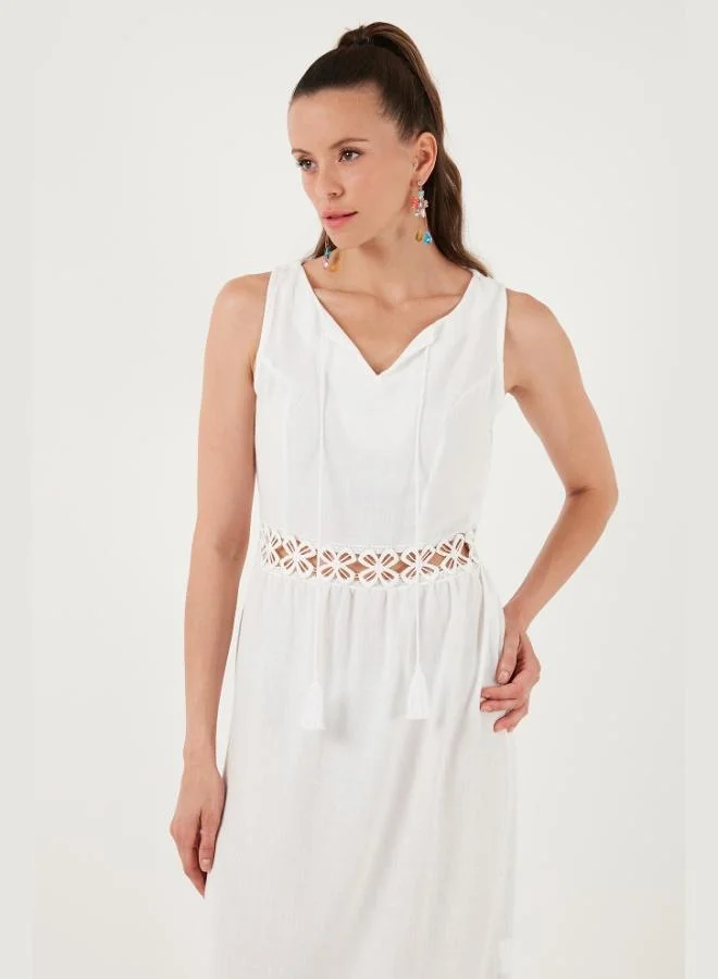 Lela Lela Regular Fit Ruffled Sleeveless Midi Dress Women's Dress 611EL574