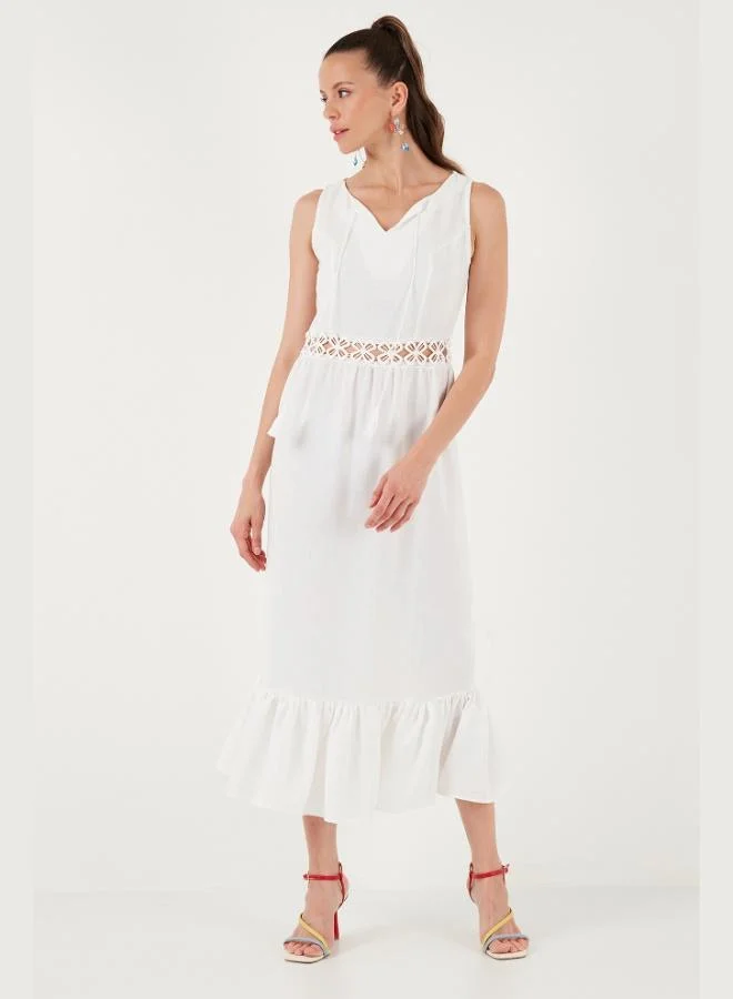 Lela Lela Regular Fit Ruffled Sleeveless Midi Dress Women's Dress 611EL574