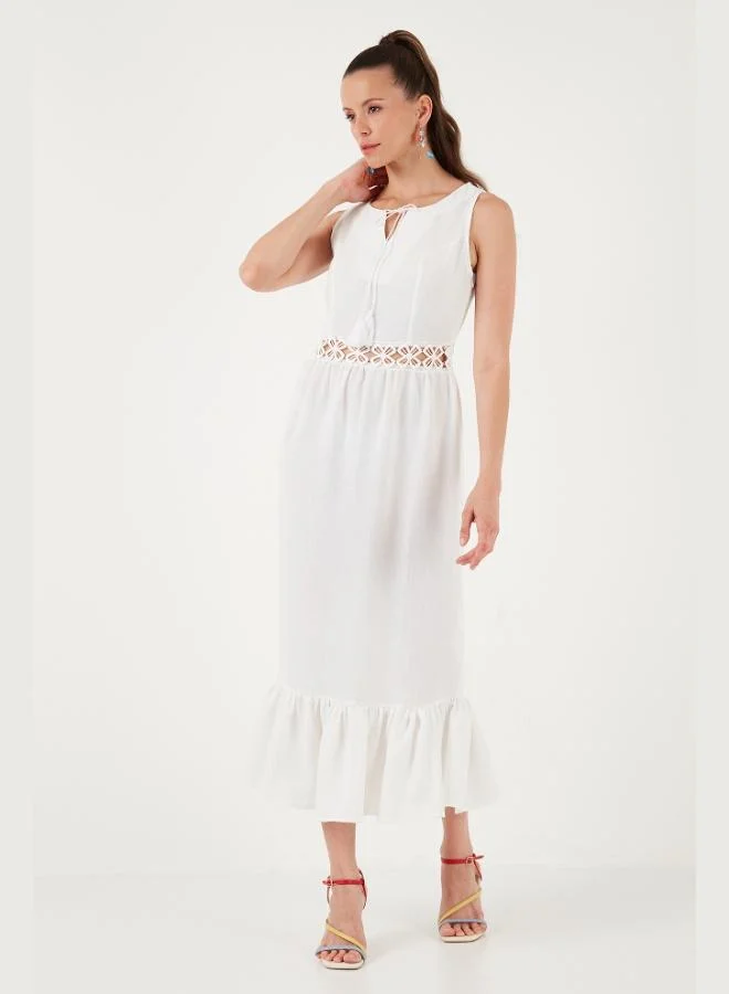 Lela Lela Regular Fit Ruffled Sleeveless Midi Dress Women's Dress 611EL574