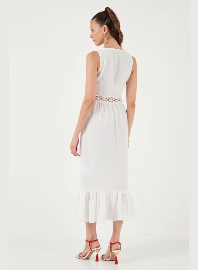 Lela Lela Regular Fit Ruffled Sleeveless Midi Dress Women's Dress 611EL574