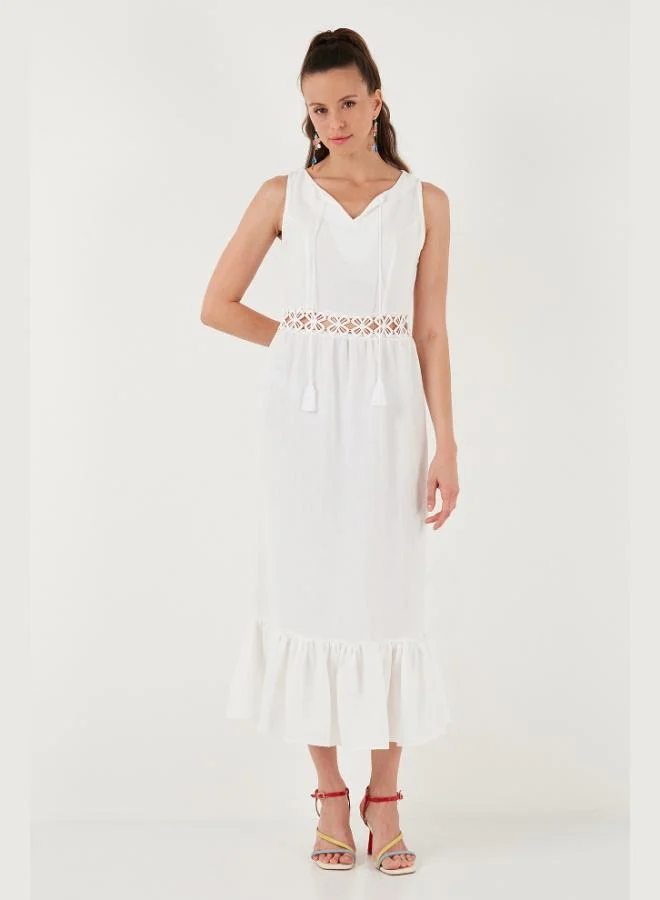 Lela Lela Regular Fit Ruffled Sleeveless Midi Dress Women's Dress 611EL574