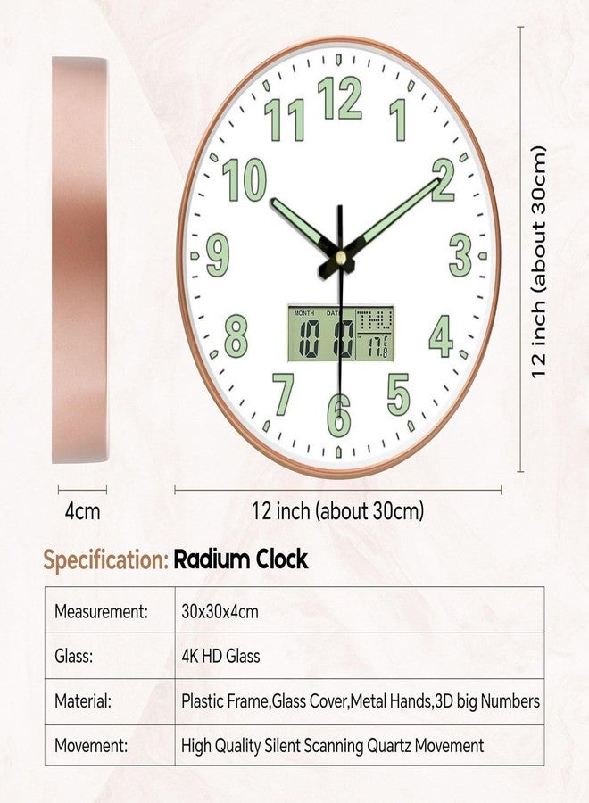 WHISKET - 12 Inch | Luxury Designer Radium Wall Clock with Night Glow Numbers - Silent Analog Clock with Elegant Floral Design for Living Room, Bedroom & Office Decor. (Radium White Digital) - Image 2