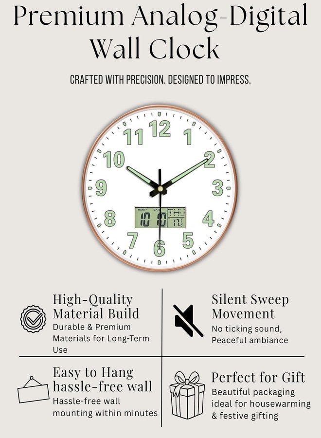 WHISKET - 12 Inch | Luxury Designer Radium Wall Clock with Night Glow Numbers - Silent Analog Clock with Elegant Floral Design for Living Room, Bedroom & Office Decor. (Radium White Digital) - Image 5
