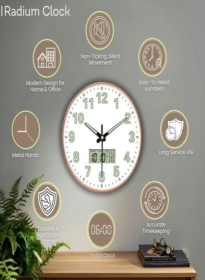 WHISKET - 12 Inch | Luxury Designer Radium Wall Clock with Night Glow Numbers - Silent Analog Clock with Elegant Floral Design for Living Room, Bedroom & Office Decor. (Radium White Digital) - Image 4