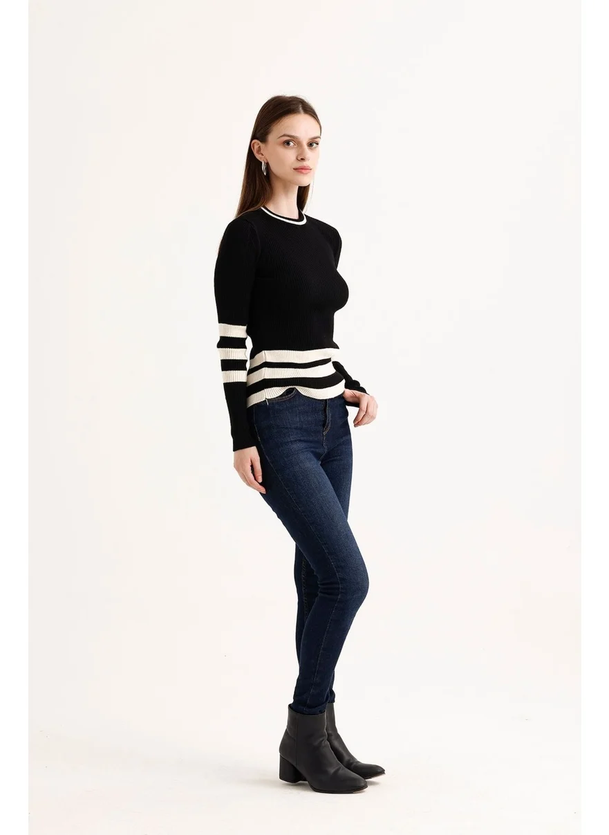 Cloudy Kids Women's Striped Ribbed Knitwear Sweater