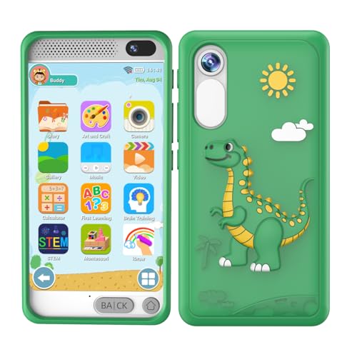 E teacher Kids Phone for Boys Dinosaurs Gift Toys with 397 Touchscreen Phone Learning Music PuzzleGames Toddler Phone for Ages 312 Kids Toys Play Cell Phones with Dual Camera 8G SD Card Green - Image 1