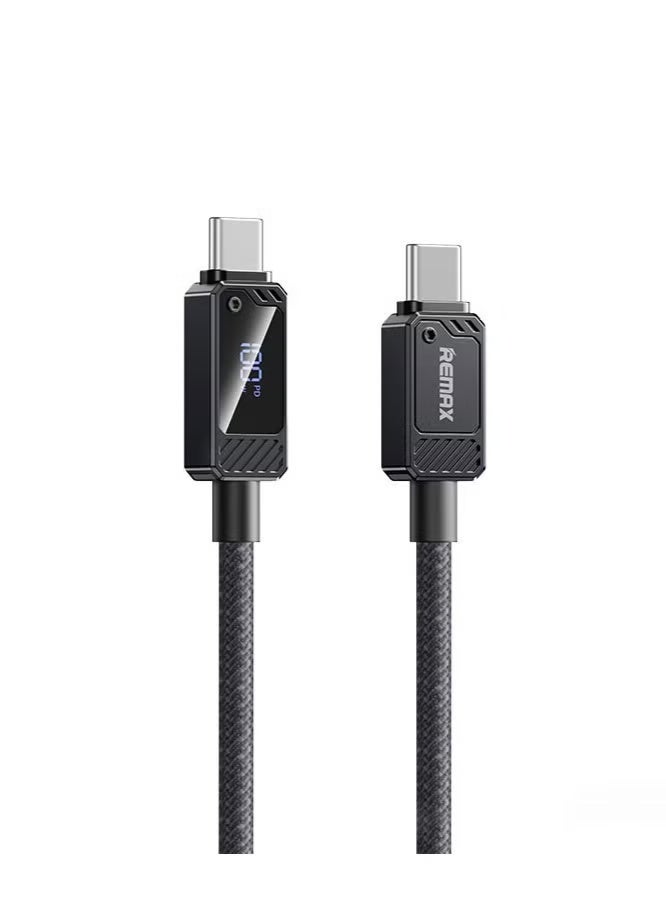 REMAX Type C Data Cable 100W 1.2M Braided USB C Data Cable Fast Charging Durable and Unique With LED Indicator Compatible with iPhone 16 15 Series Samsung Galaxy S24 S23 Z Flip 6 5 Macbook Pro Air Mini iPad Black