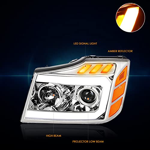 PM PERFORMOTOR Chrome Housing amber Corner C-Shape LED Light Projector Headlights Compatible with 04-15 Nissan Titan 05-07 Armada, PMHL-NTIT-0415-LB-P-CA - Image 2