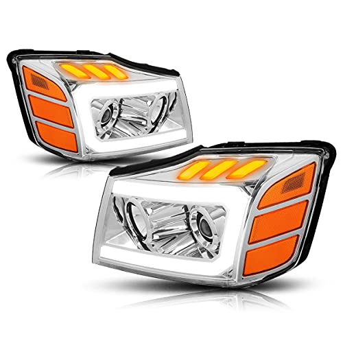 PM PERFORMOTOR Chrome Housing amber Corner C-Shape LED Light Projector Headlights Compatible with 04-15 Nissan Titan 05-07 Armada, PMHL-NTIT-0415-LB-P-CA - Image 1