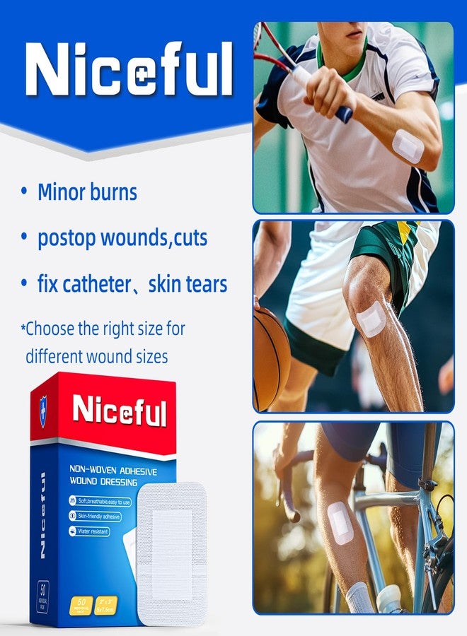 Niceful 50Pcs Adhesive Gauze Island Dressing 2"x3", Water-Resistant Wound Dressing, Sterile & Absorbent Medical Grade Dressing Pad First Aid Dressing Pads - Image 5