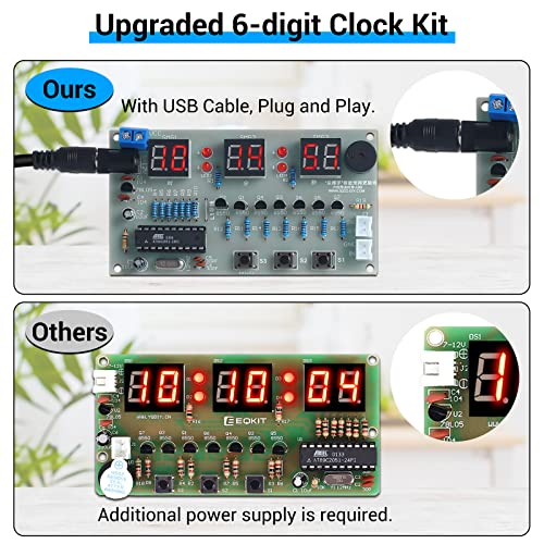 MiOYOOW 6-Digit DIY Digital Clock Kit - Electronic Alarm Clock for Beginners - Soldering Practice Learning With USB Cable and English Manual for College High School Education - Image 2