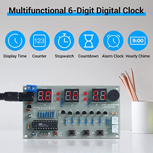 MiOYOOW 6-Digit DIY Digital Clock Kit - Electronic Alarm Clock for Beginners - Soldering Practice Learning With USB Cable and English Manual for College High School Education - Image 4