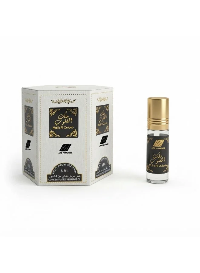 ارض العطور ارض العطور مالك القلوب زيت عطر مركز رول أون للرجال عبوة 6 قطع × 6 مل – خالٍ من الكحول، عطر دافئ ومسكي