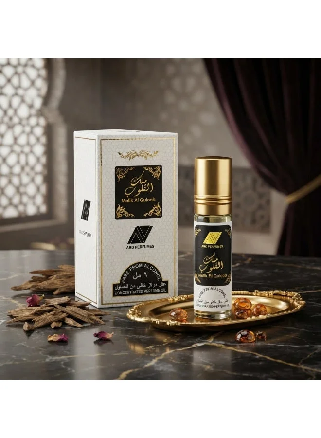 ارض العطور ارض العطور مالك القلوب زيت عطر مركز رول أون للرجال عبوة 6 قطع × 6 مل – خالٍ من الكحول، عطر دافئ ومسكي