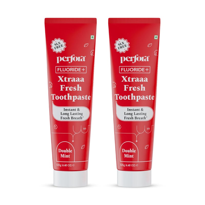 Perfora Xtraaa Fresh Toothpaste - 250g (125g x 2) | SLS-Free with Sodium Fluoride for Strong Teeth | Enamel Safe Toothpaste for Kids & Adults | Long Lasting Freshness | Double Mint | Pack Of 2 - Image 1