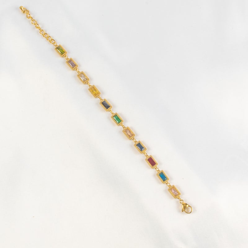 أنسيال أستانليس ستيل ذهبي مرصع بفصوص الزيركون متعددة الألوان - Image 1