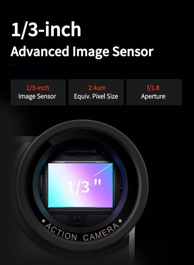VIRAN V10 Action Camera, 5K/30FPS, 4K/60FPS Video, 12MP, 1/3-inch Sensor, 145° Ultra-Wide Angle, Touch Screen, 2.5H Battery, Live Charging Support​ - Image 5