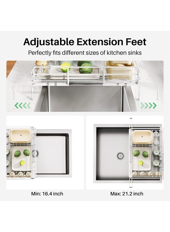 Dish Drying Rack - Extendable Dish Rack, Large Sink Drying Dish Drainer for Kitchen Counter, Stainless Steel Dish Strainer with Utensil Holder (White) - Image 4