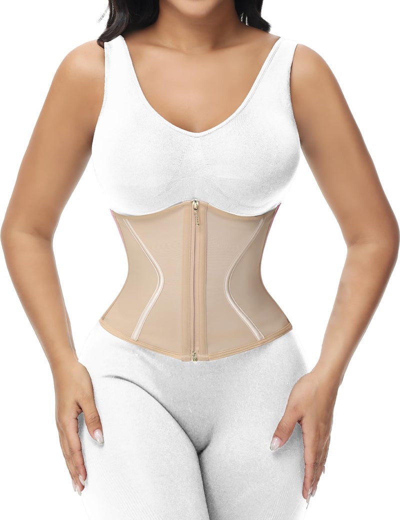 SHAPSHE Short Torso Waist Trainer for Women Corset Waist Cincher Shapewear Tummy Control Workout Snatching Hourglass Body Shaper Mini Small Tan M - Image 2