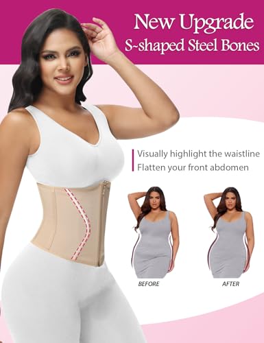 SHAPSHE Short Torso Waist Trainer for Women Corset Waist Cincher Shapewear Tummy Control Workout Snatching Hourglass Body Shaper Mini Small Tan M - Image 3