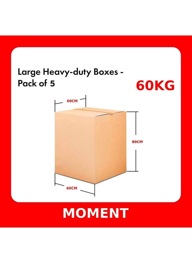 MOMENT [5 Pack] Xxl-Large Double Wall 100% Recyclable Corrugated Cardboard Moving Boxes With 60 Kg Capacity, [60 X 60 X 80 Cm] Brown Carton For Packaging, Shipping And Storage, 5 Ply  - Image 2