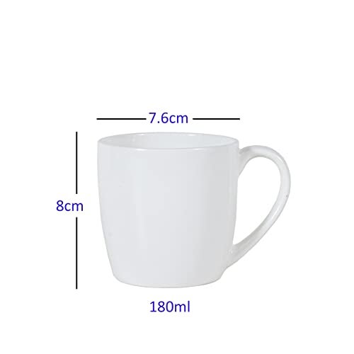 Femora White Ceramic Tea Cups Set of 6 | 180ml Each | Microwave & Dishwasher Safe | BPA Free | Ergonomic Handle | Perfect for Home, Office & Gifting | Bone White - Image 3