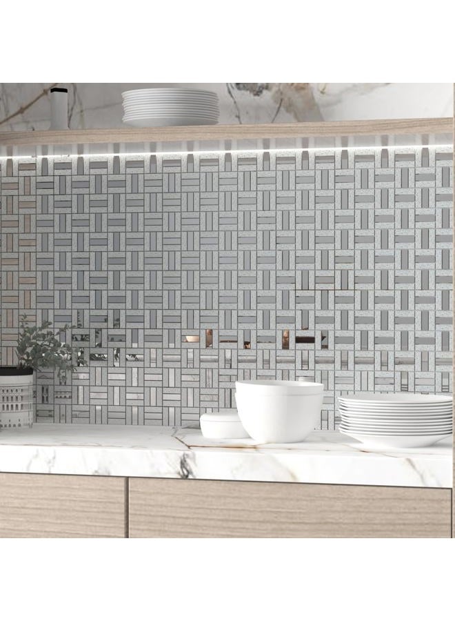 Adedeo Crystal Diamond Mirror Mosaic Tile Brick Glass Mosaic Tile for Kitchen Backsplash Bathroom Wall (6 Sheets, Silver Brick Flat Mirror) - Image 4