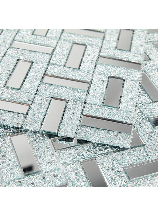 Adedeo Crystal Diamond Mirror Mosaic Tile Brick Glass Mosaic Tile for Kitchen Backsplash Bathroom Wall (6 Sheets, Silver Brick Flat Mirror) - Image 1
