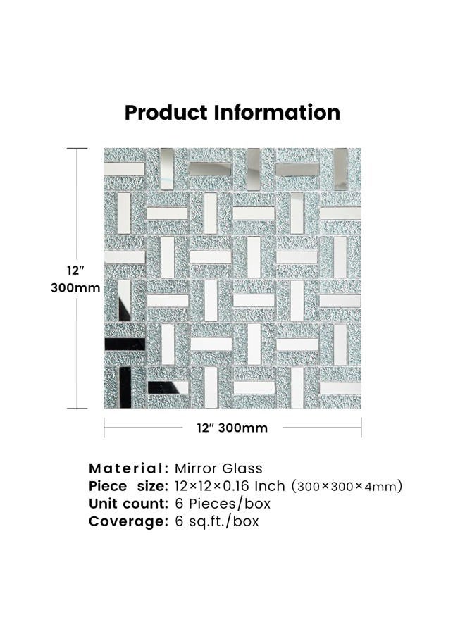 Adedeo Crystal Diamond Mirror Mosaic Tile Brick Glass Mosaic Tile for Kitchen Backsplash Bathroom Wall (6 Sheets, Silver Brick Flat Mirror) - Image 2