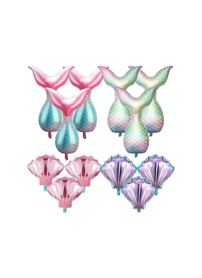 Party with Emma 12 Pieces Mermaid Tail Balloons Birthday Party Decorations Sea Shells Balloons Helium Foil Ocean Balloons Bright Colored Garland Kit for Birthday Wedding Summer Beach Mermaid Sea Theme Party Supplies  - Image 1