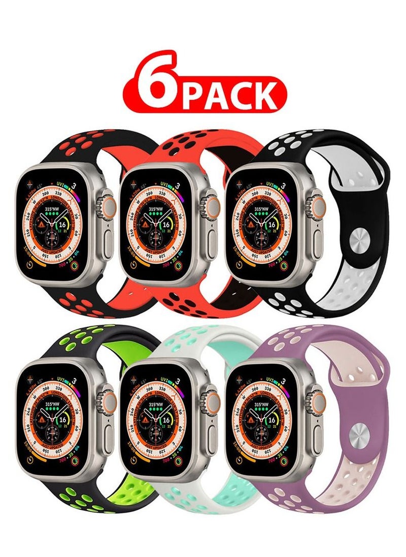 CATANES - 6 Pack For Apple Watch 49mm 45mm 44mm 42mm Silicone Sport Band Nike Strap Compatible With iWatch Series Ultra/8/7/SE/6/5/4/3/2/1 - Image 1